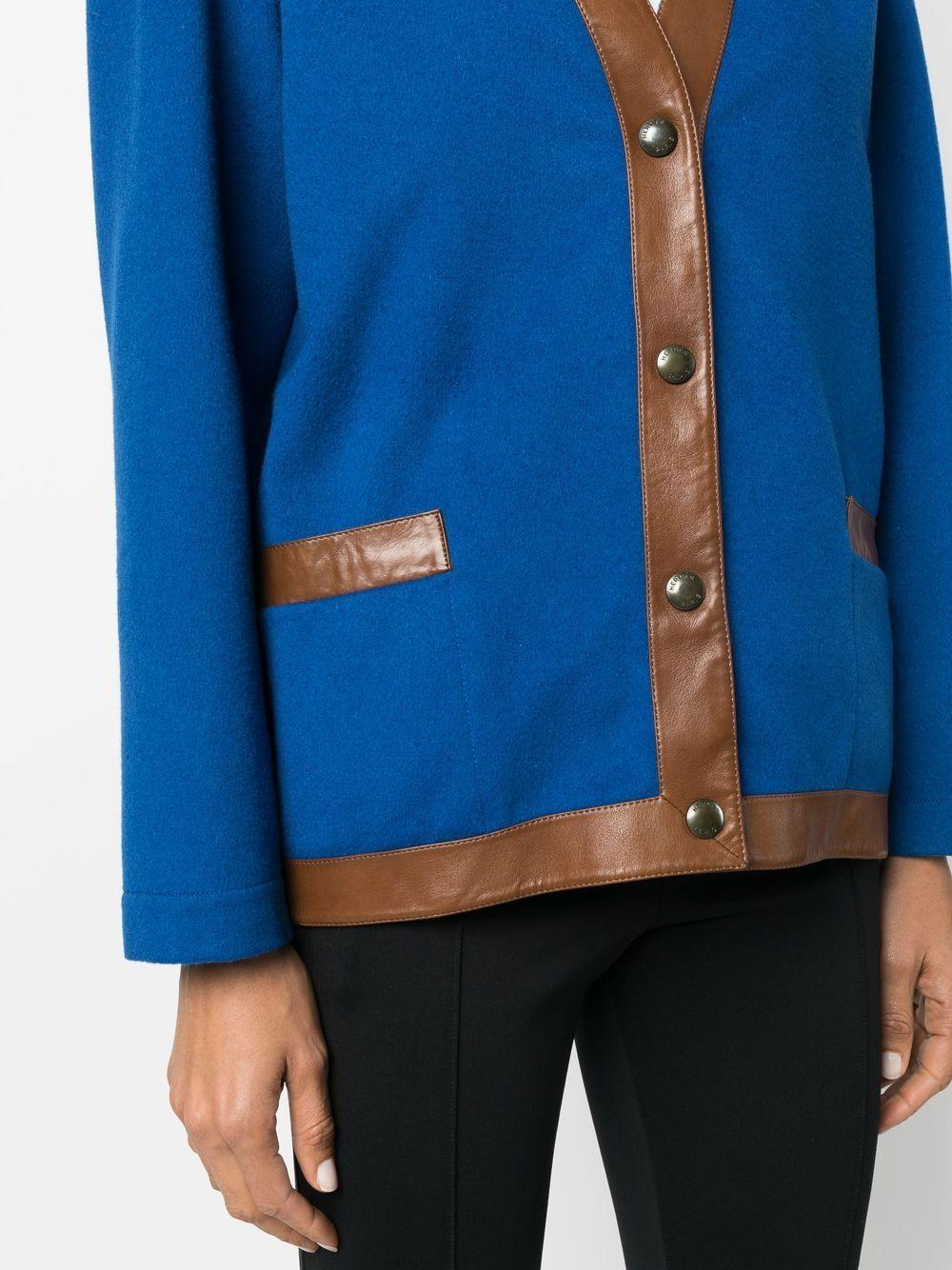 Hermes Blue Wool and Leather Jacket In Good Condition For Sale In Paris, FR