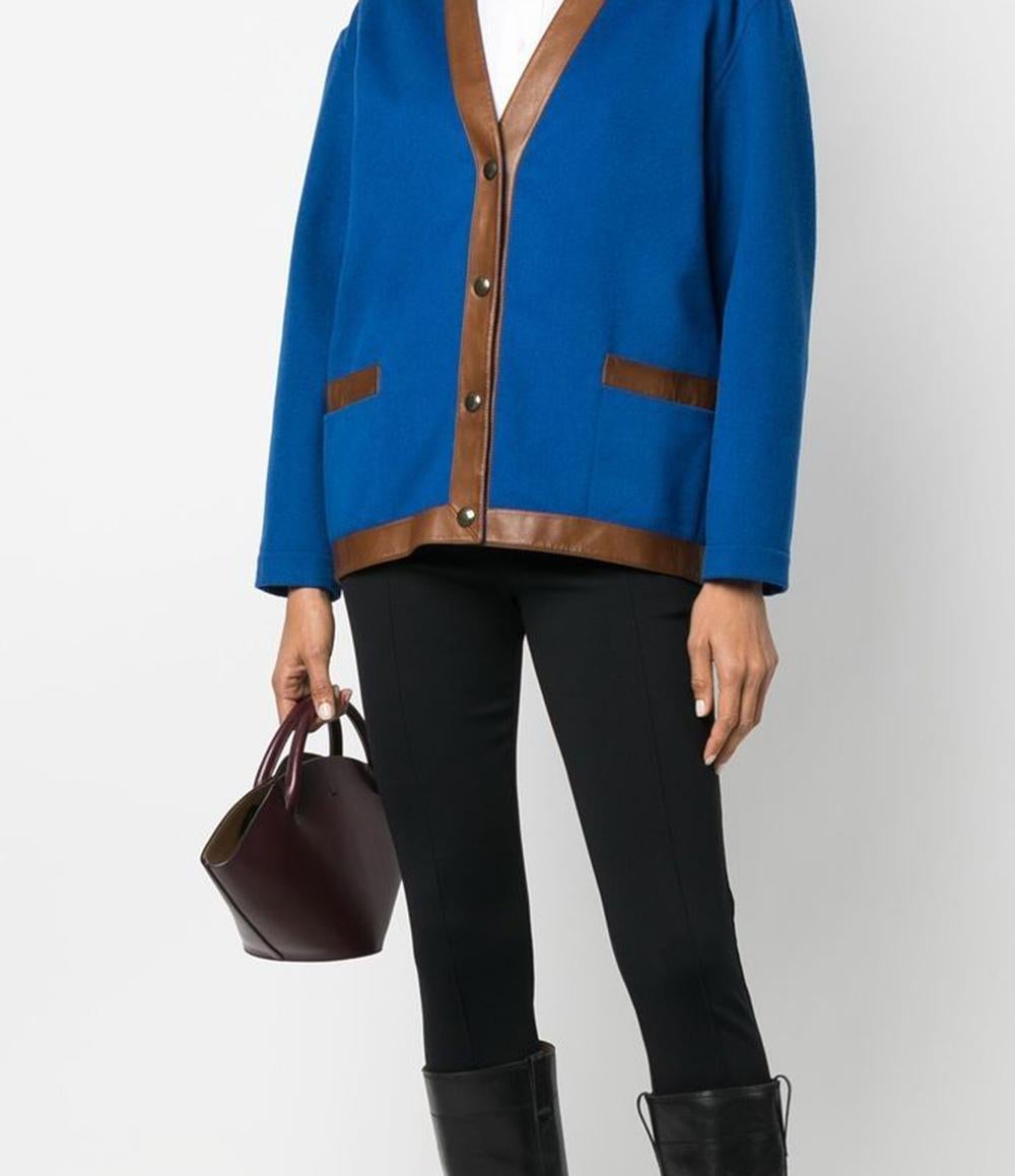 Hermes Blaue Jacke aus Wolle und Leder im Angebot 1