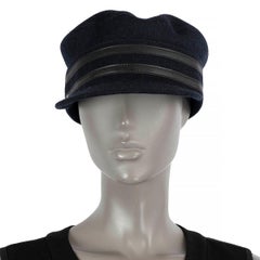 HERMES blue wool FELT & LEATHER TRIMMED Cap Hat 59