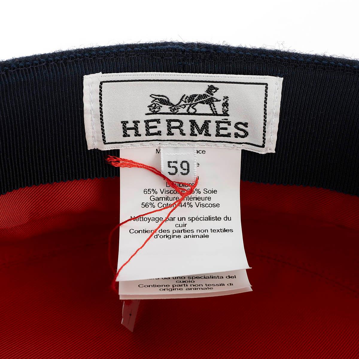 HERMES blue wool FELT & LEATHER TRIMMED Cap Hat 59 4