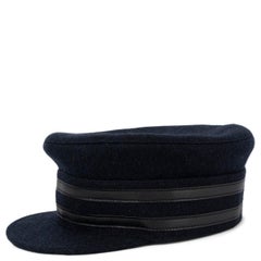 HERMES blue wool FELT & LEATHER TRIMMED Cap Hat 59