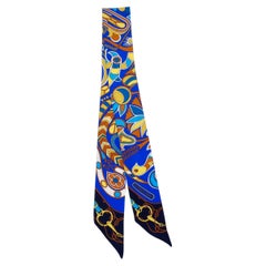 Hermes Blue & Yellow Folklore Print Silk Twilly