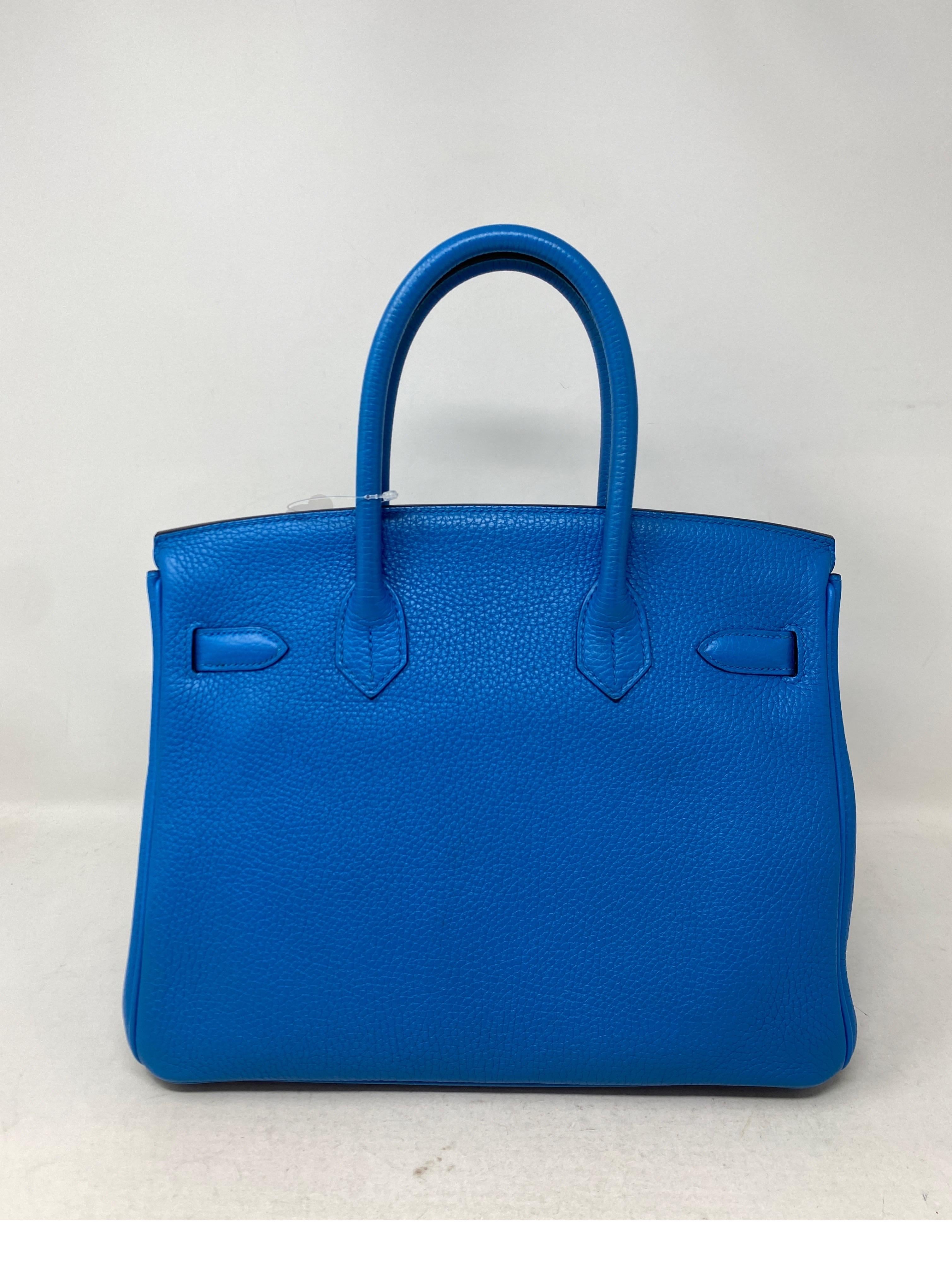 Women's or Men's Hermes Blue Zanzibar Birkin 30 Bag