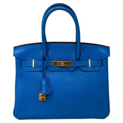 Hermes Blue Zanzibar Birkin 30 Bag 