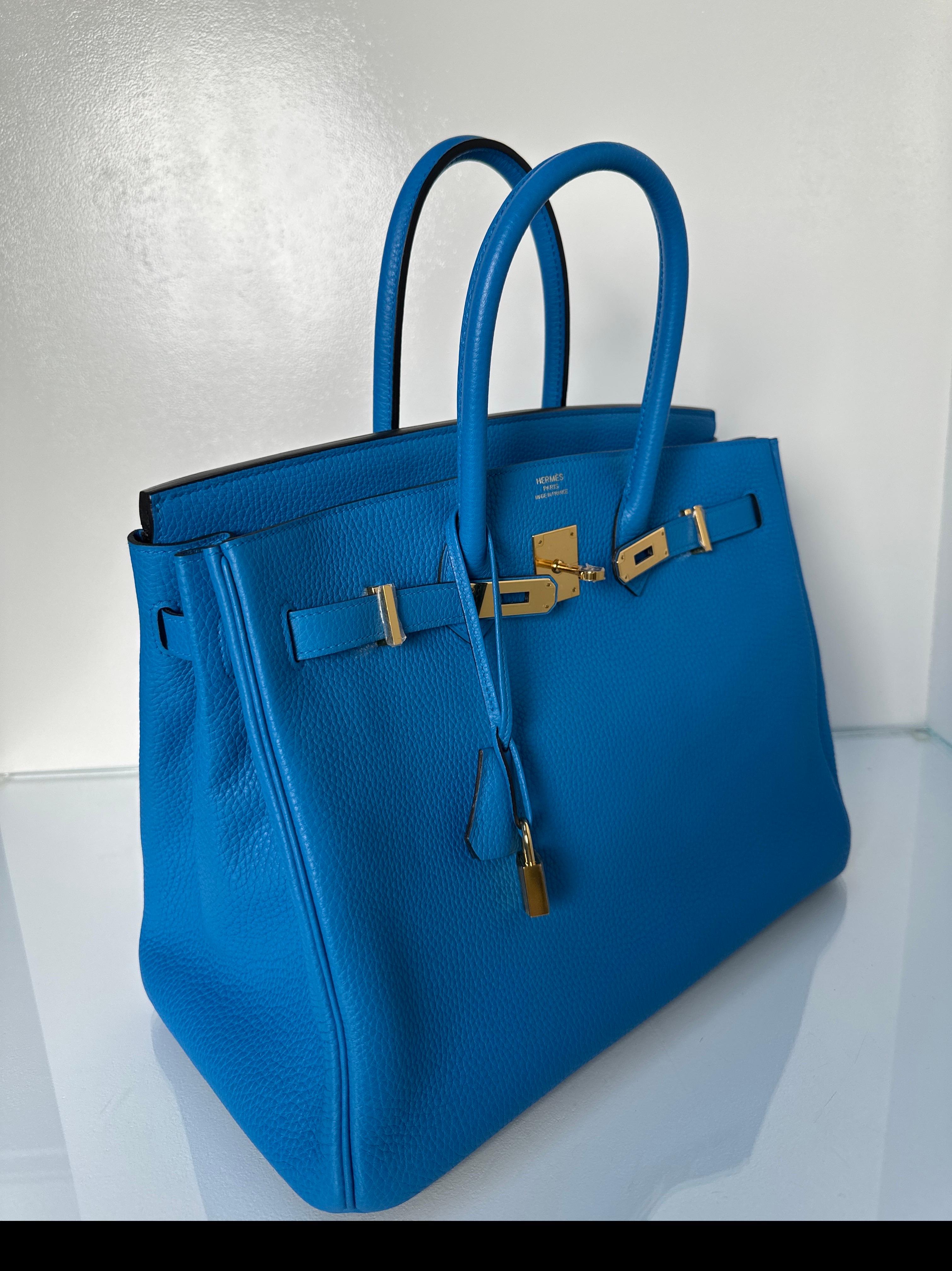 Hermes Blue Zanzibar Birkin 35 Bag 6