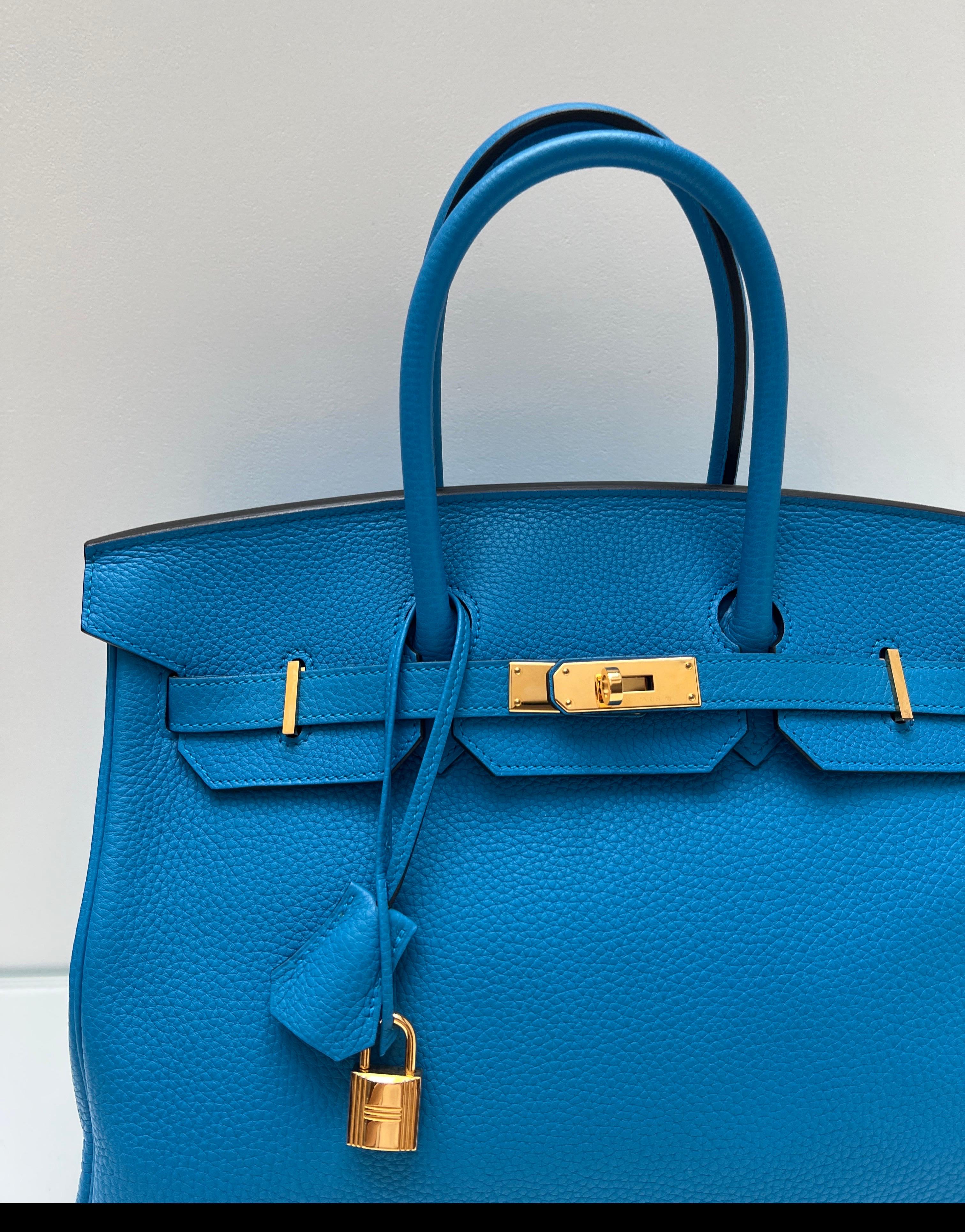 Sac Hermes Birkin 35 bleu Zanzibar en vente 10