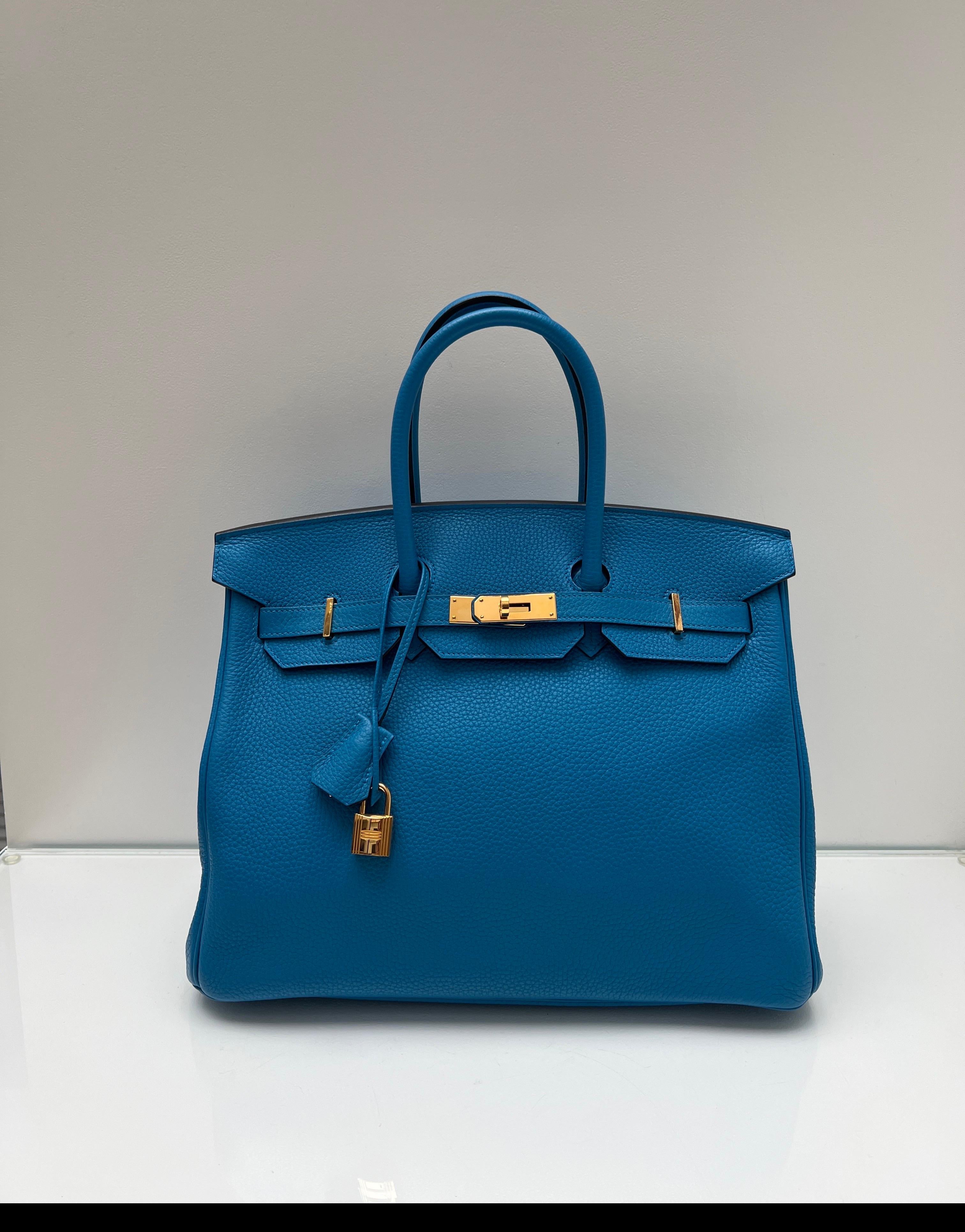 Sac Hermes Birkin 35 bleu Zanzibar en vente 11