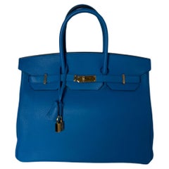 Hermes Blue Zanzibar Birkin 35 Bag