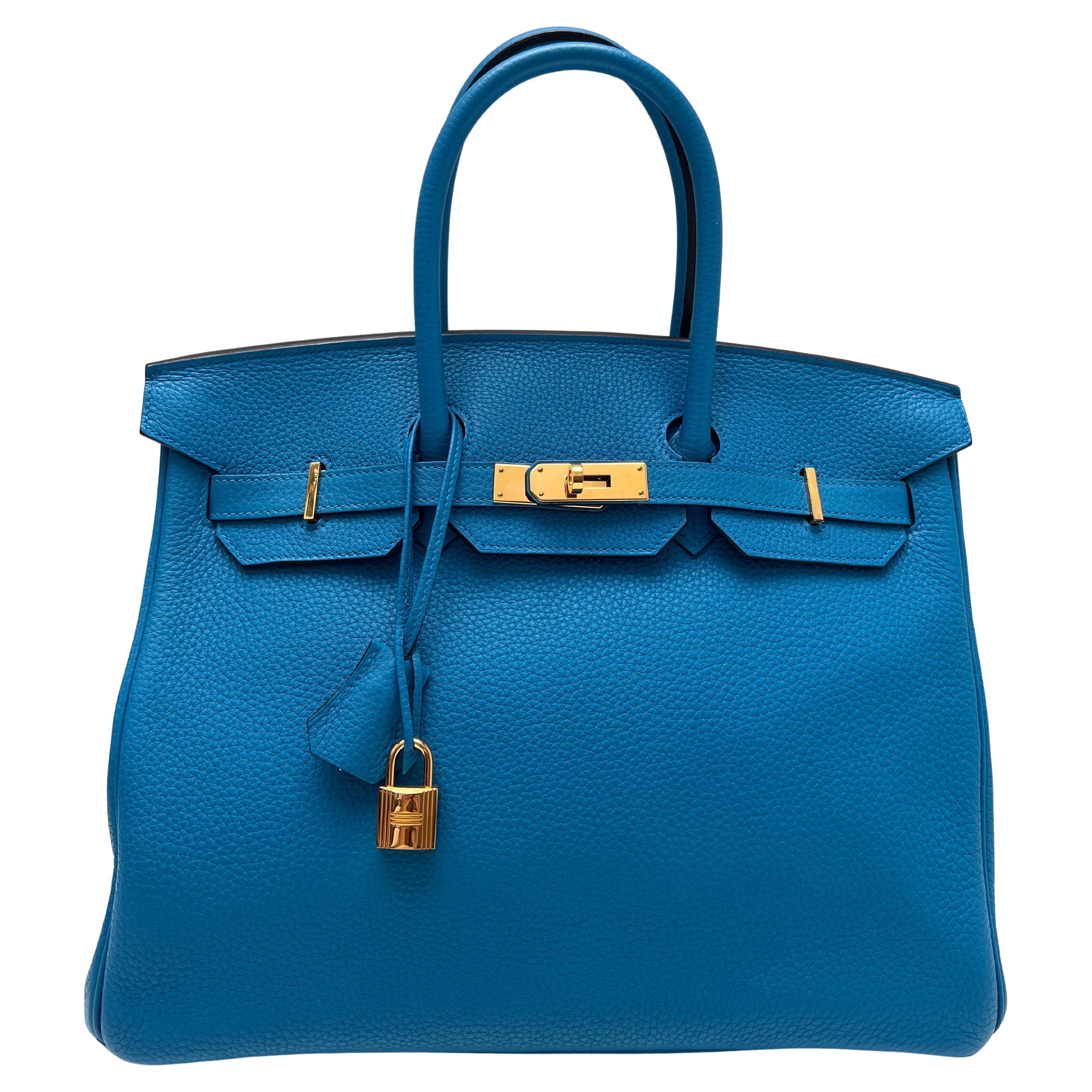 Borsa Hermes Birkin 35 blu Zanzibar