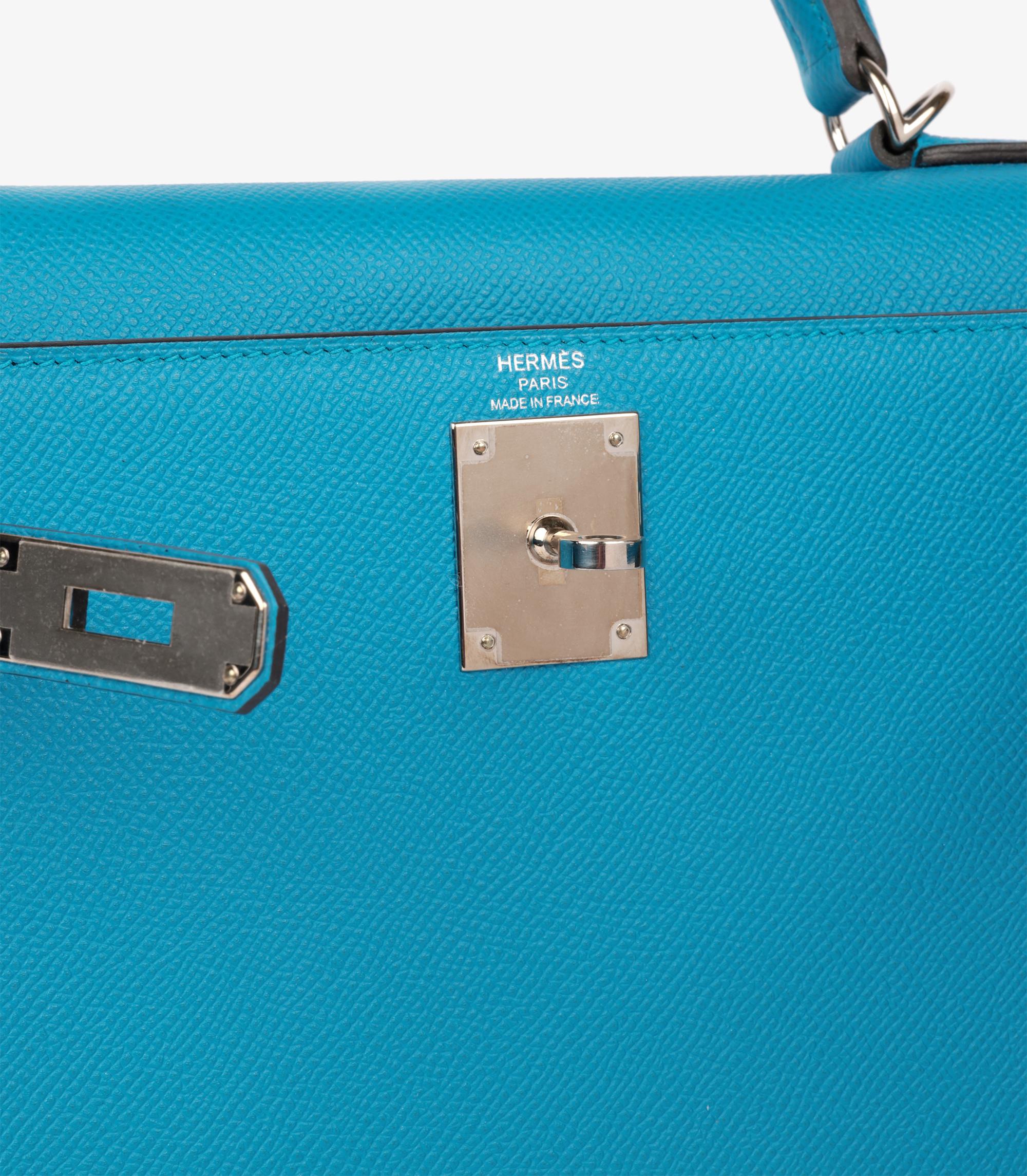 Hermès Blue Zanzibar Epsom Leather Kelly 28cm Sellier For Sale 6