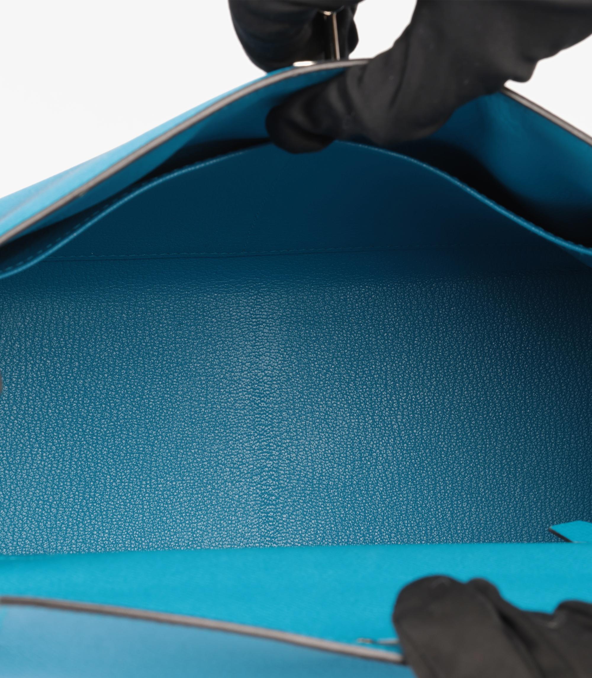 Hermès Blue Zanzibar Epsom Leather Kelly 28cm Sellier en vente 6