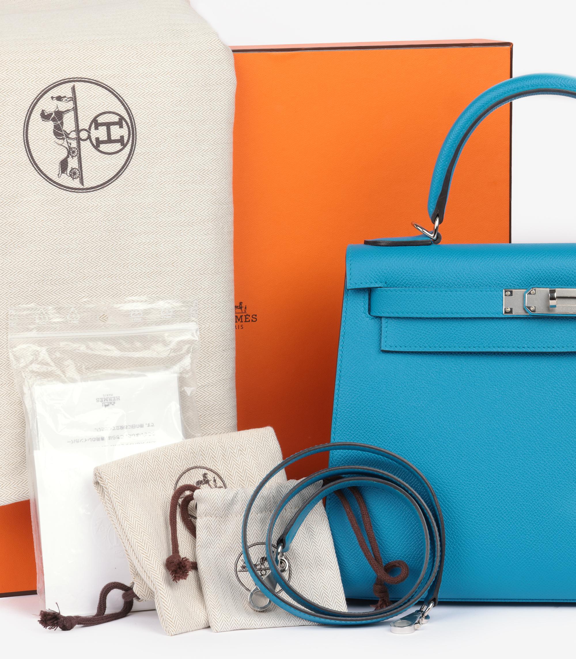 Hermès Kelly en cuir bleu Zanzibar Epsom 28cm Sellier en vente 9