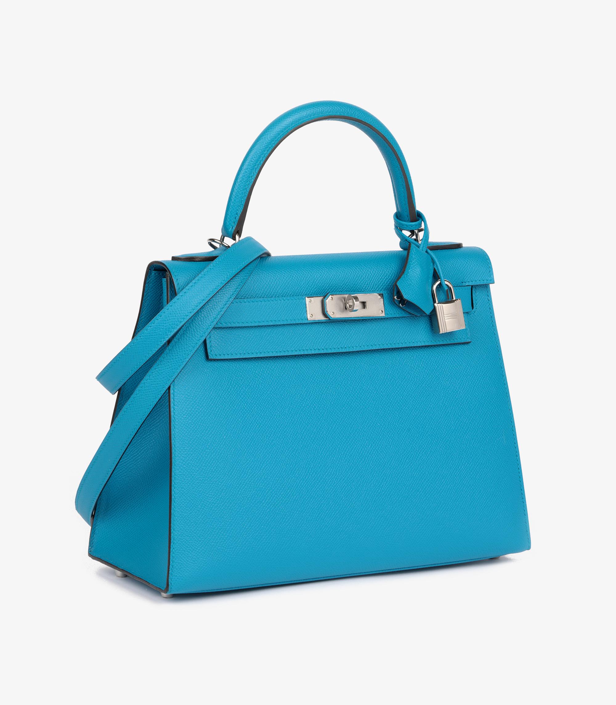 Hermès Blau Sansibar Epsom Leder Kelly 28cm Sellier Damen im Angebot