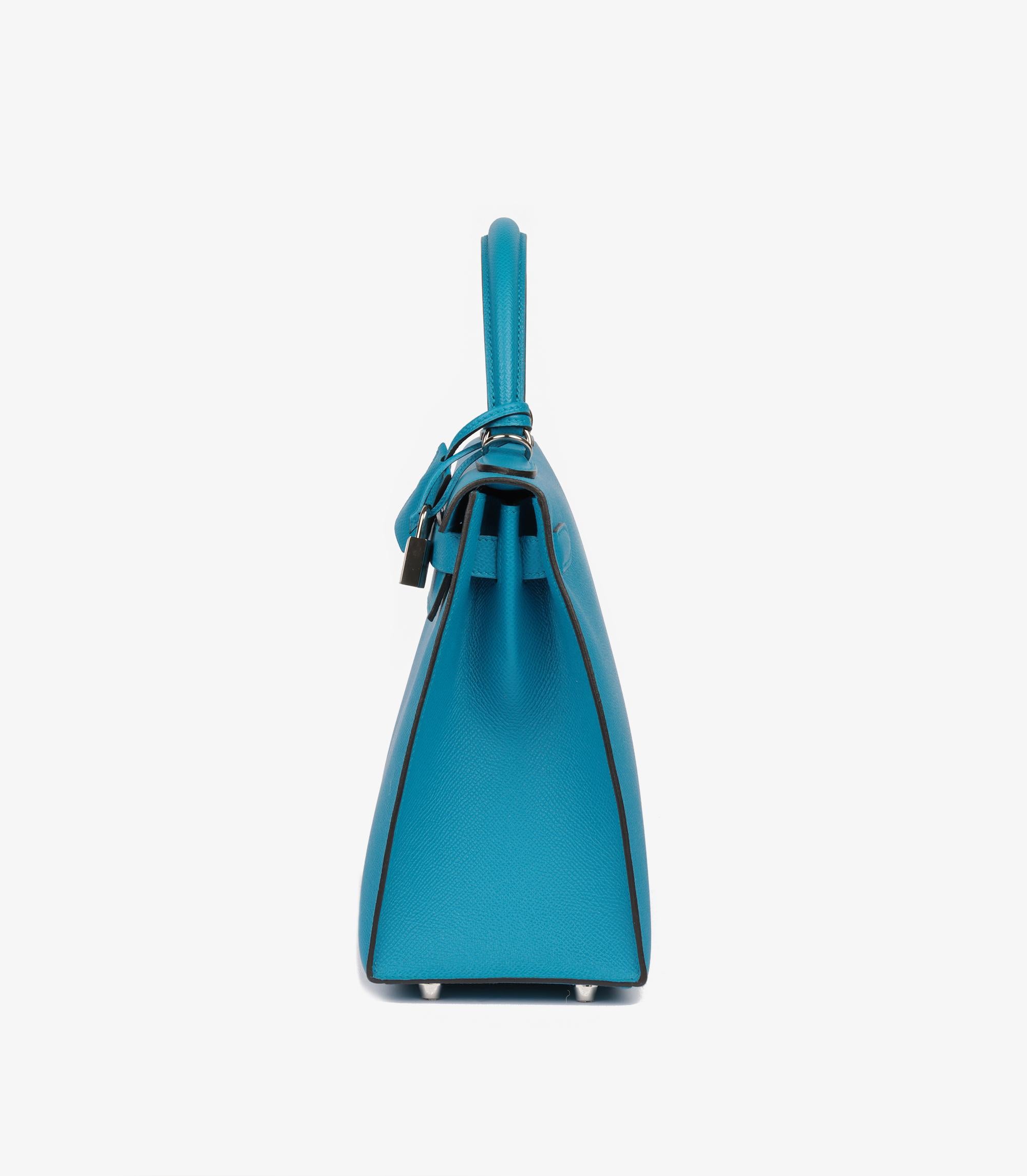 Hermès Blue Zanzibar Epsom Leather Kelly 28cm Sellier en vente 3
