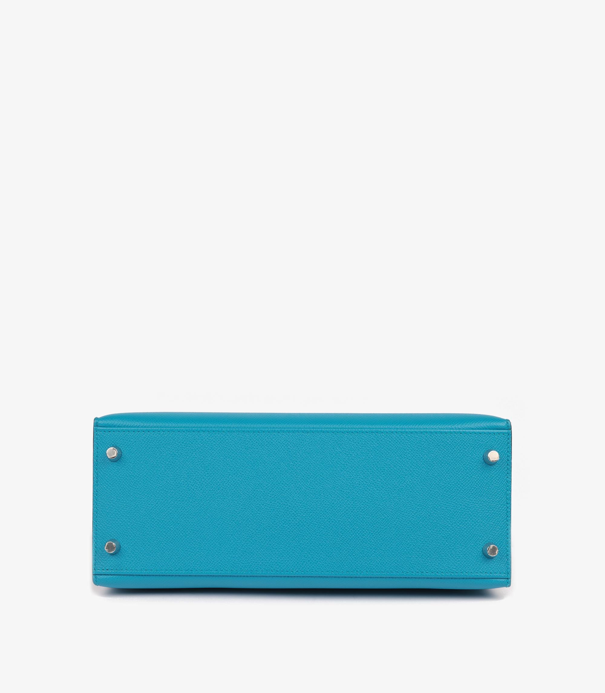 Hermès Blue Zanzibar Epsom Leather Kelly 28cm Sellier en vente 4