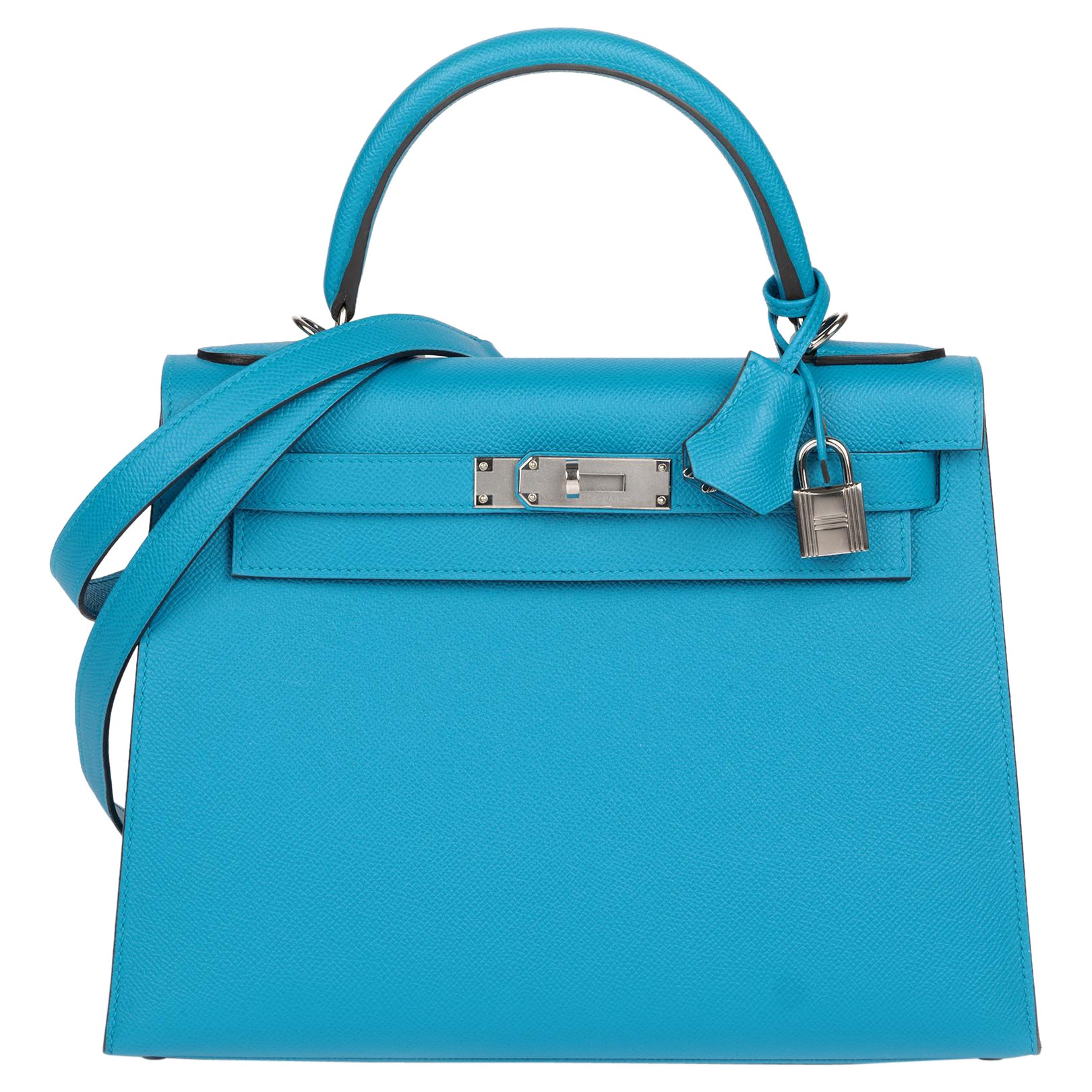 Hermès Blue Zanzibar Epsom Leather Kelly 28cm Sellier For Sale