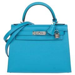 Hermès Blau Sansibar Epsom Leder Kelly 28cm Sellier