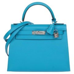 Hermès Kelly en cuir bleu Zanzibar Epsom 28cm Sellier