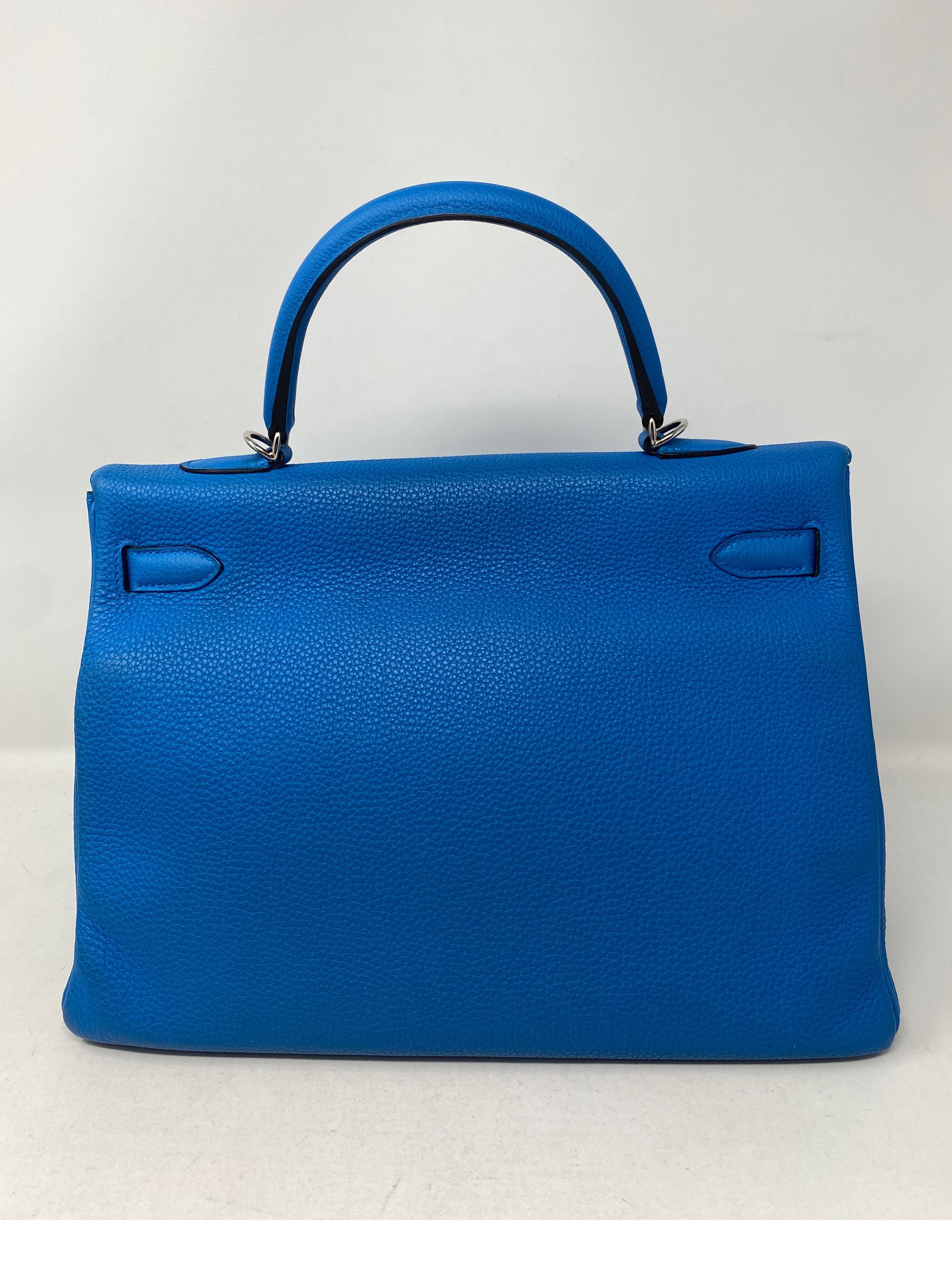 Women's or Men's Hermes Blue Zanzibar Kelly 35 Bag 
