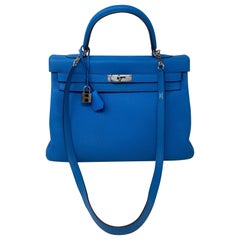Hermes Blue Zanzibar Kelly 35 Bag