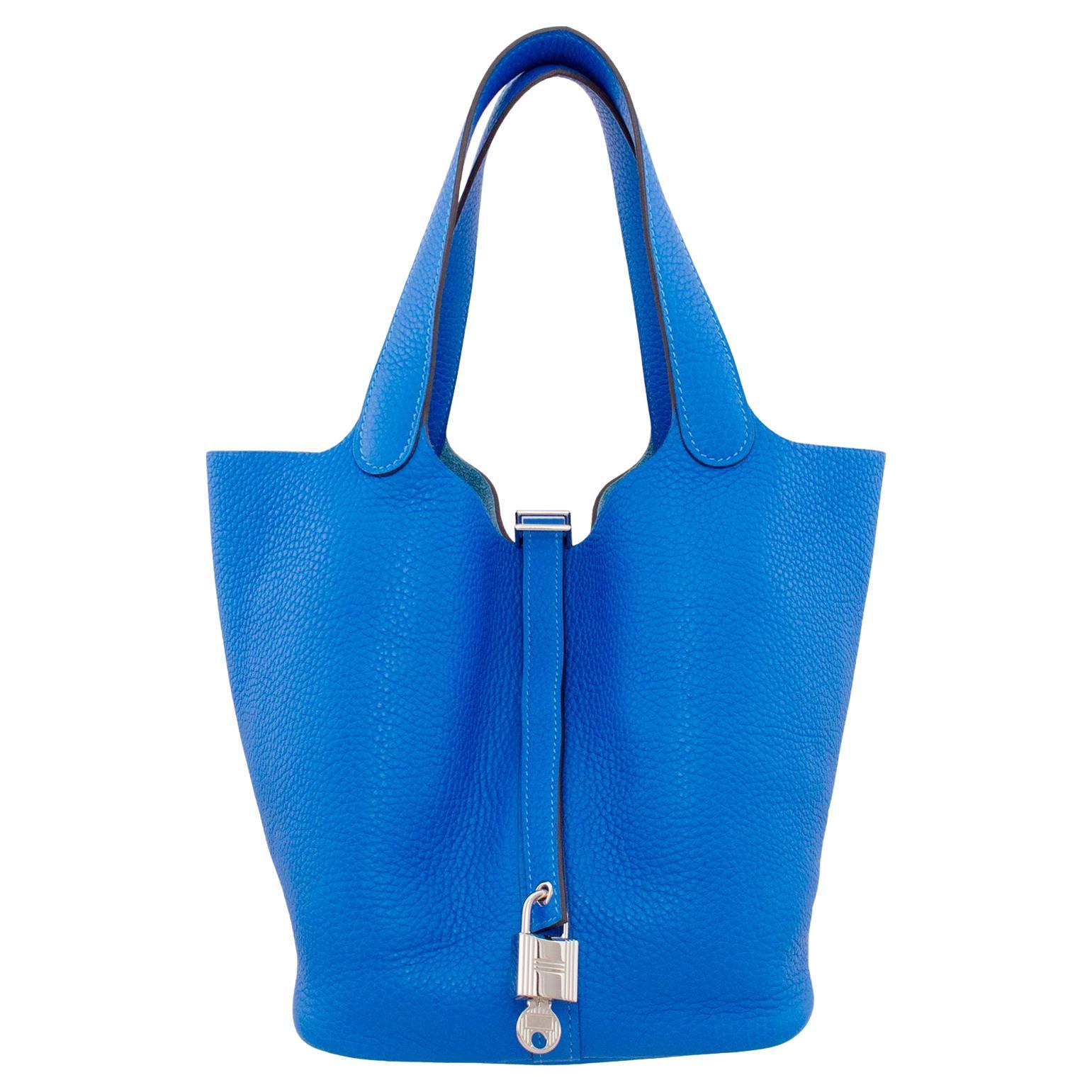 2016 Hermes Blue Zellige Taurillion Clemence Picotin 22 MM Bag 