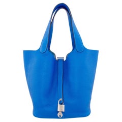 Sac Hermès Taurillion Clemence Picotin 22 MM bleu en métal argenté, 2016 