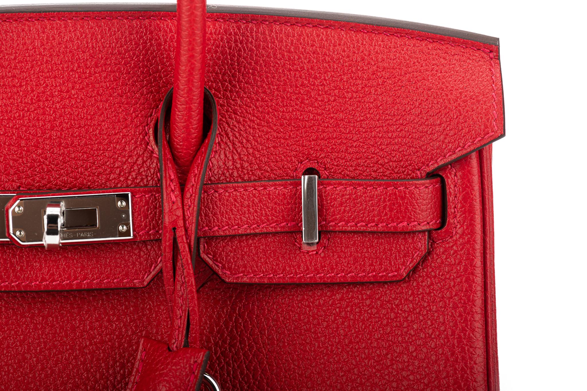 New Hermès Birkin 25 Verso Rouge Casaque Rouge H Togo Palladium Hardwar,  Box 3