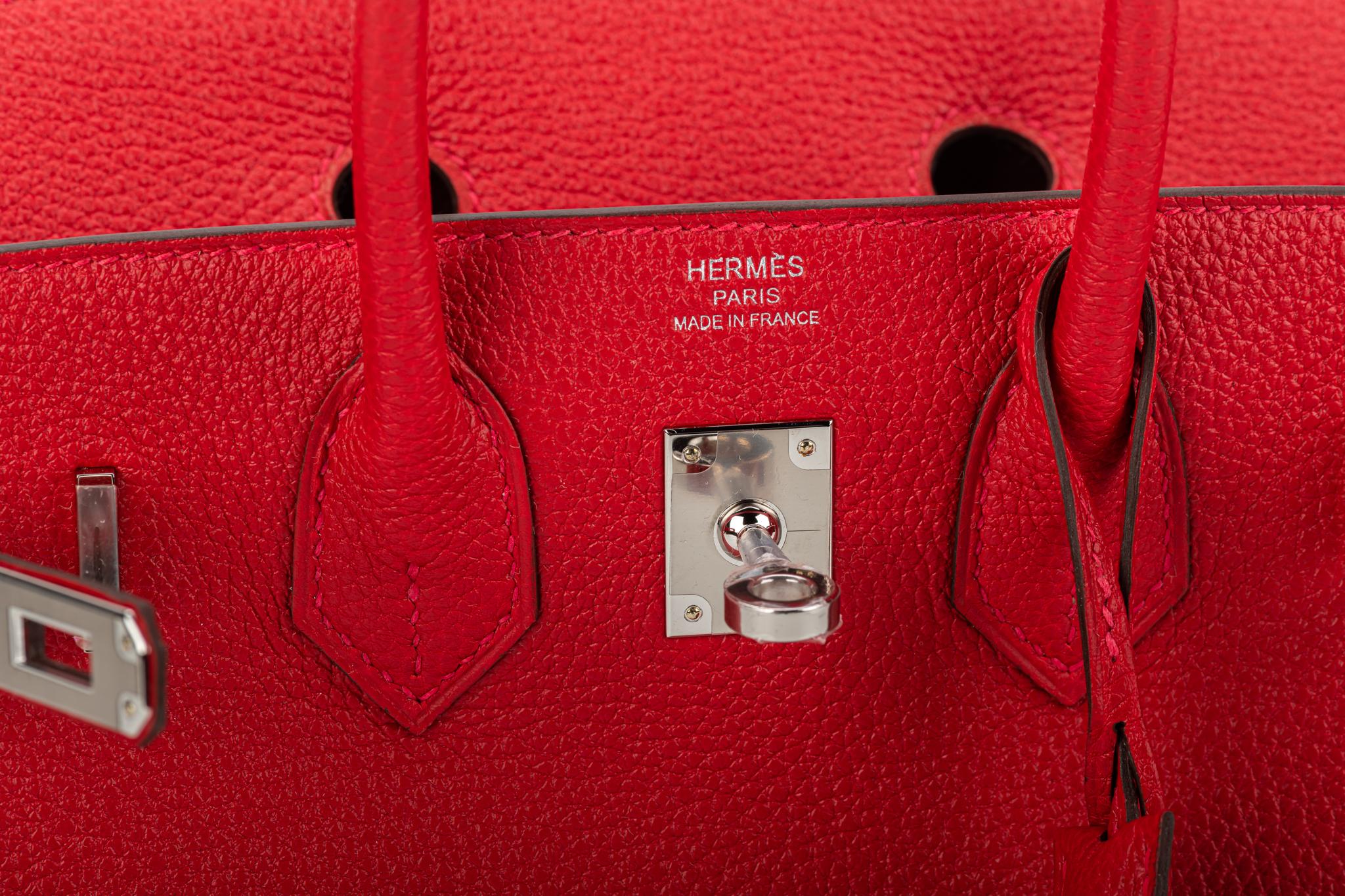 New Hermès Birkin 25 Verso Rouge Casaque Rouge H Togo Palladium Hardwar,  Box 6