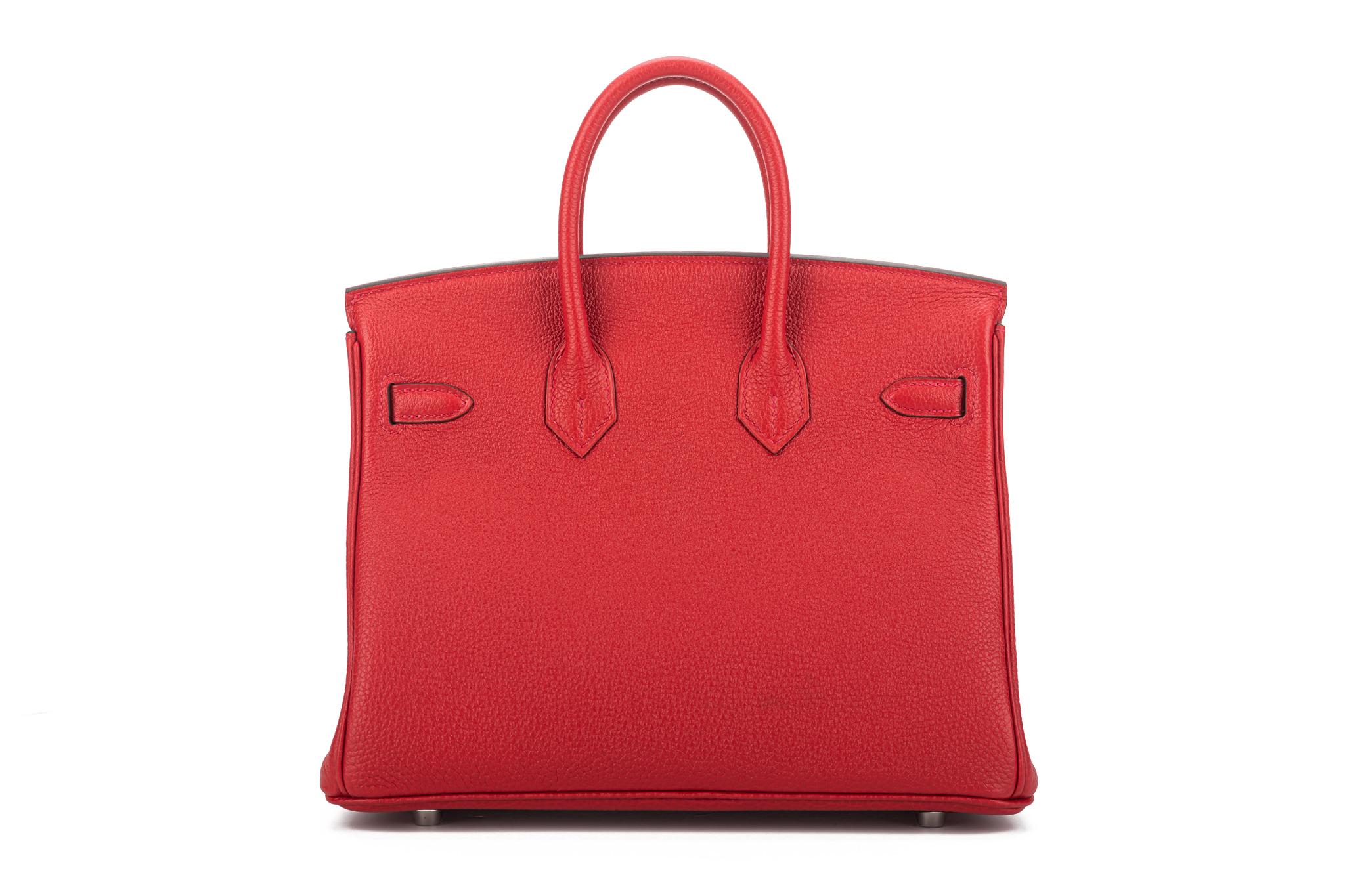 Women's New Hermès Birkin 25 Verso Rouge Casaque Rouge H Togo Palladium Hardwar,  Box
