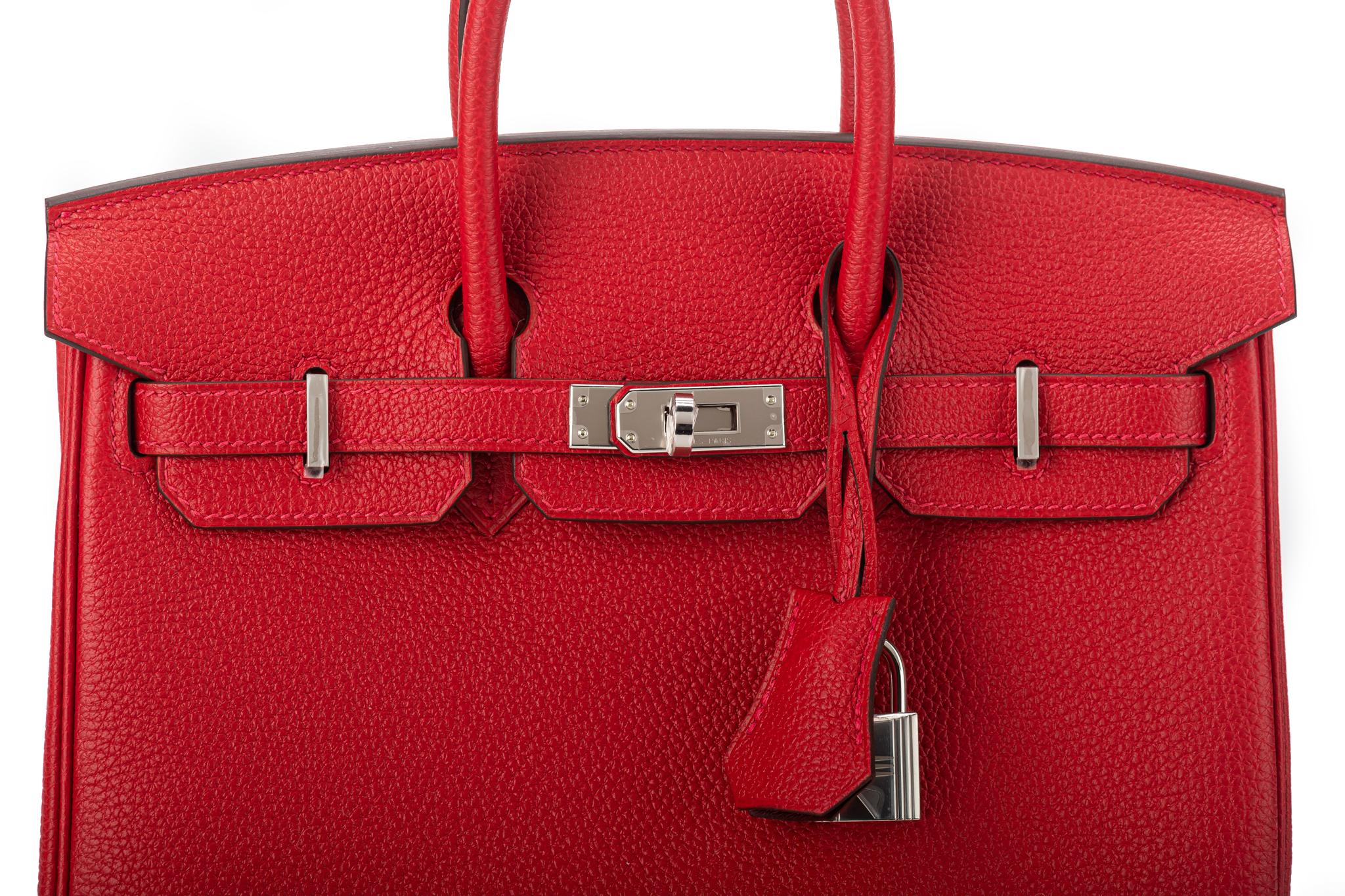 New Hermès Birkin 25 Verso Rouge Casaque Rouge H Togo Palladium Hardwar,  Box 2