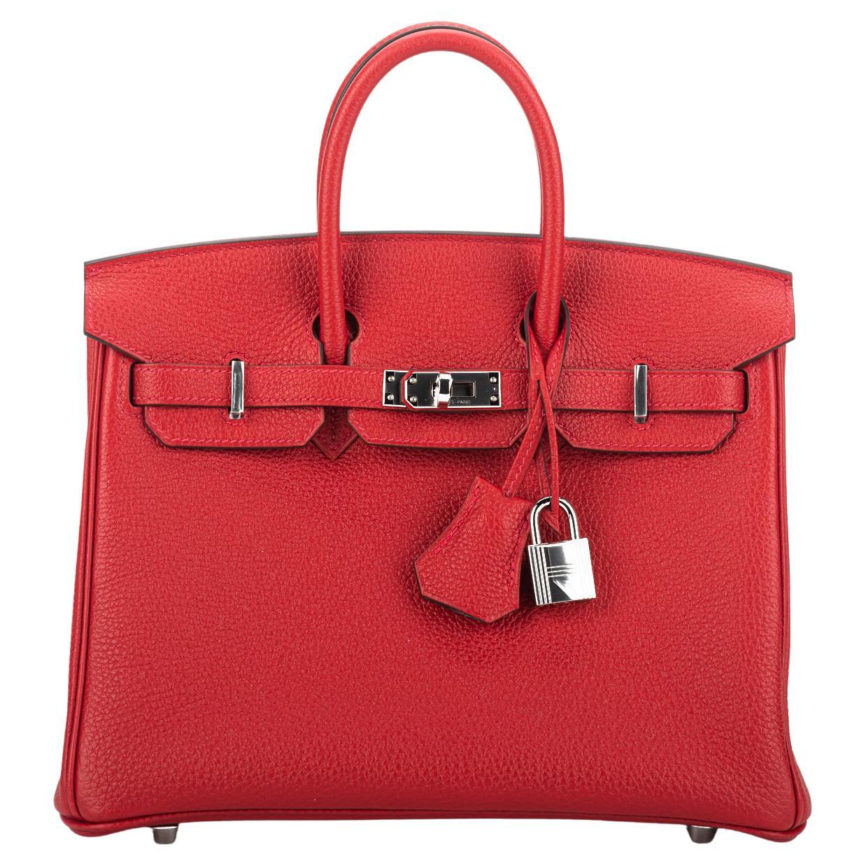 New Hermès Birkin 25 Verso Rouge Casaque Rouge H Togo Palladium Hardwar,  Box