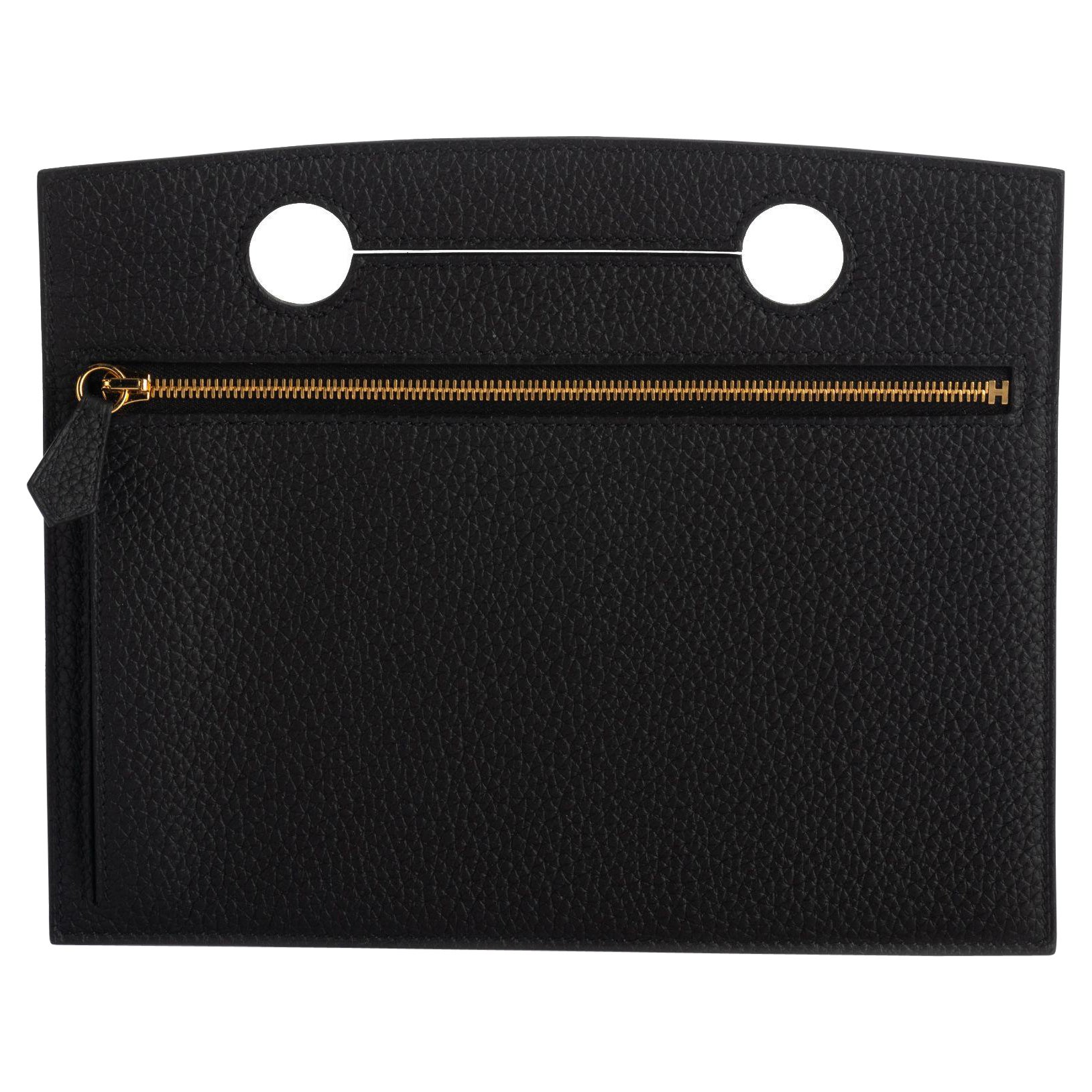 Hermes BNIB Schwarze Togo-Rücktasche