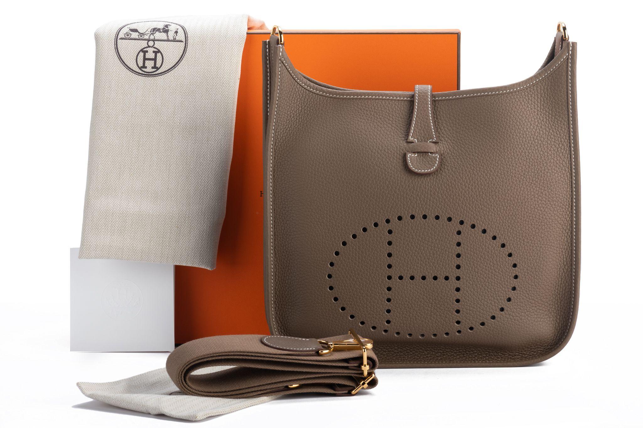 Hermes BNIB Etoupe Gold Evelyne PM 5