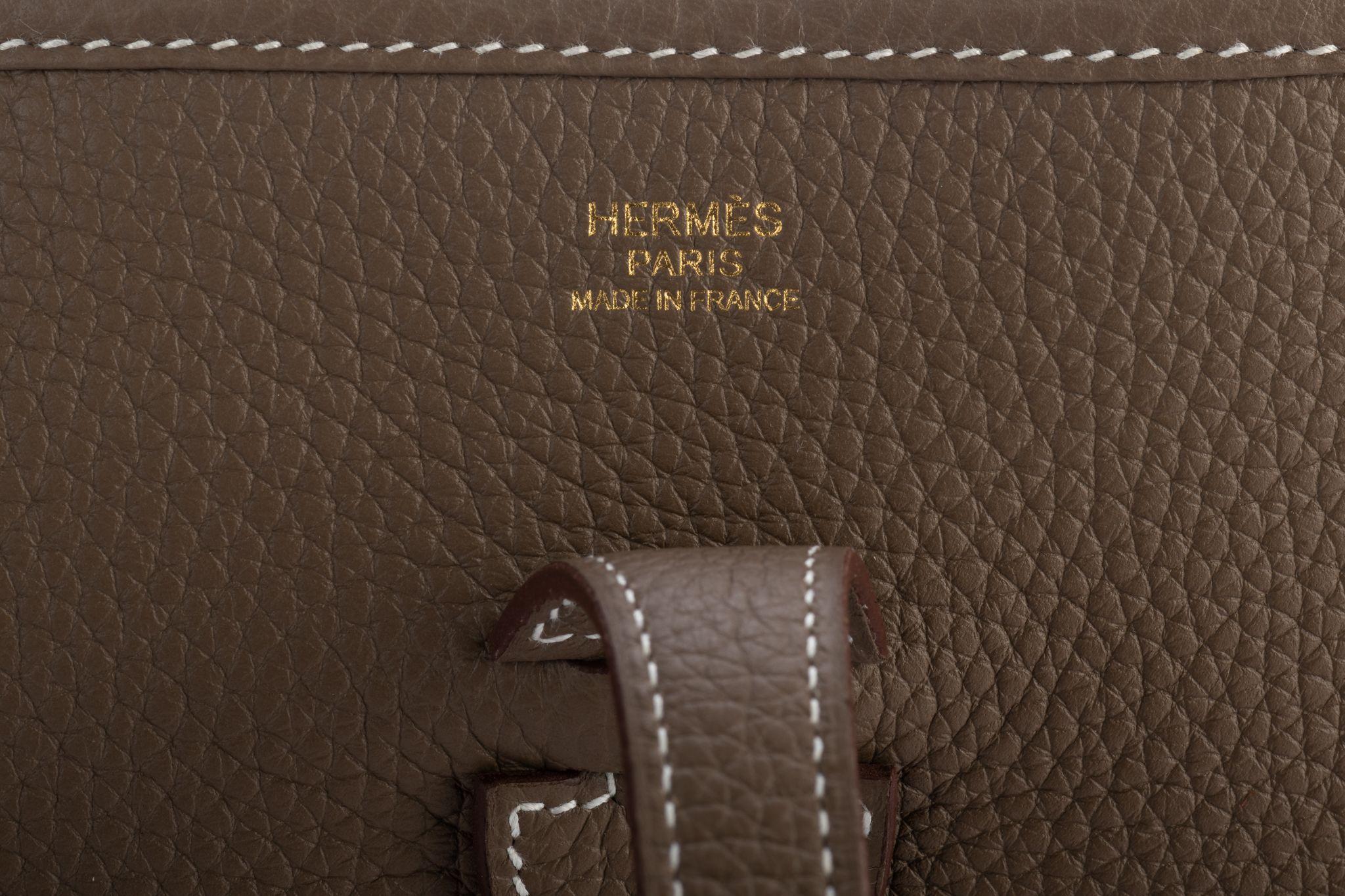 Hermes BNIB Etoupe Gold Evelyne PM 1
