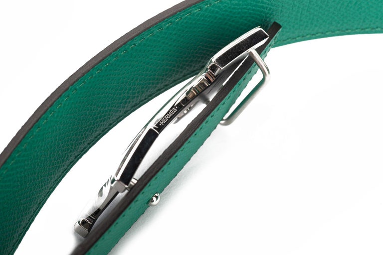 Hermès BNIB Green Jade Blue H Belt In New Condition For Sale In West Hollywood, CA
