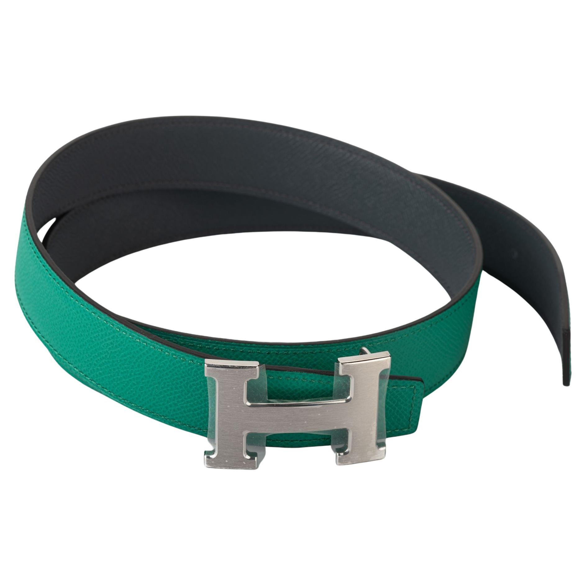 Hermès BNIB Green Jade Blue H Belt For Sale at 1stDibs