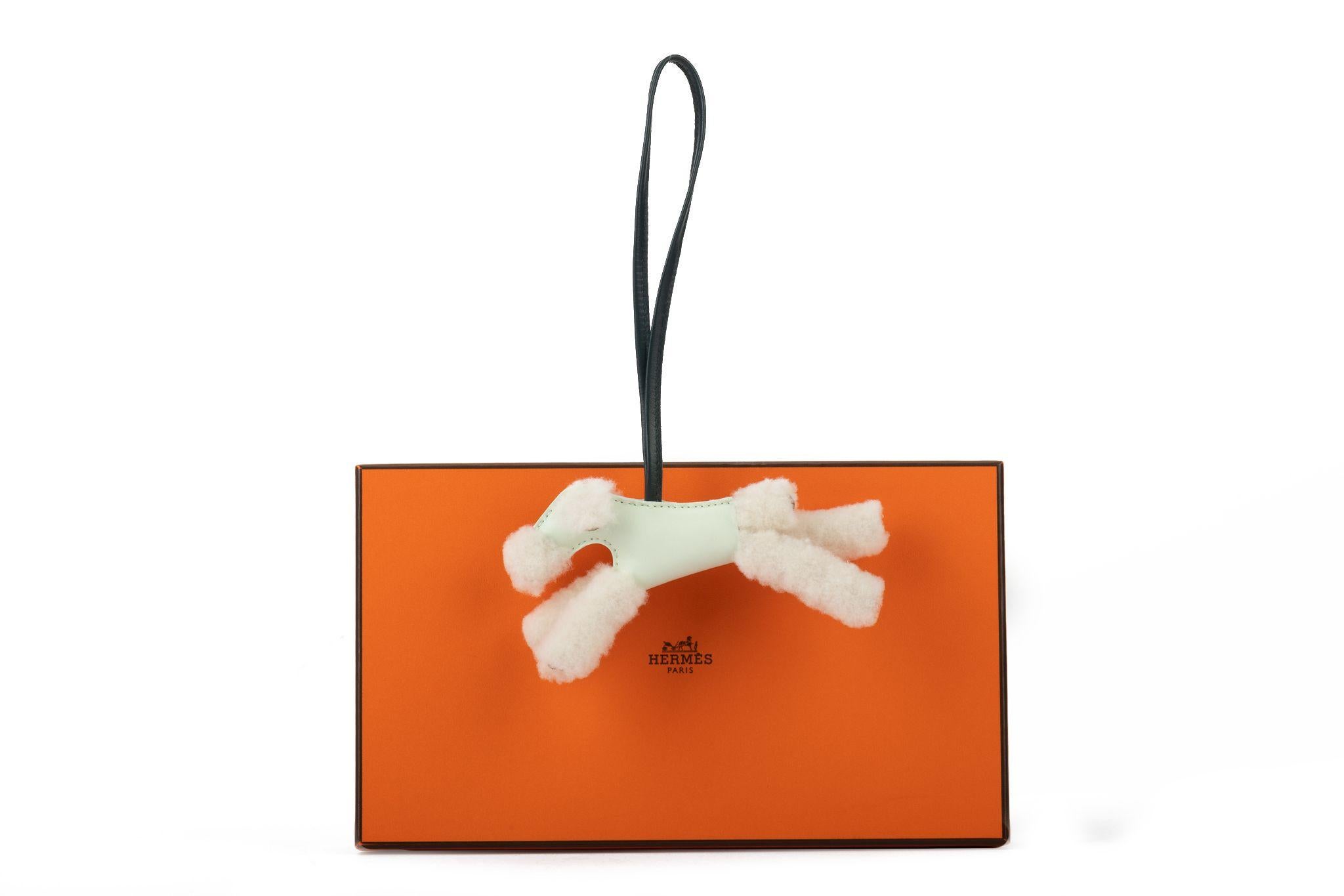 Hermès BNIB Green Shearling Dog Charm In New Condition For Sale In West Hollywood, CA