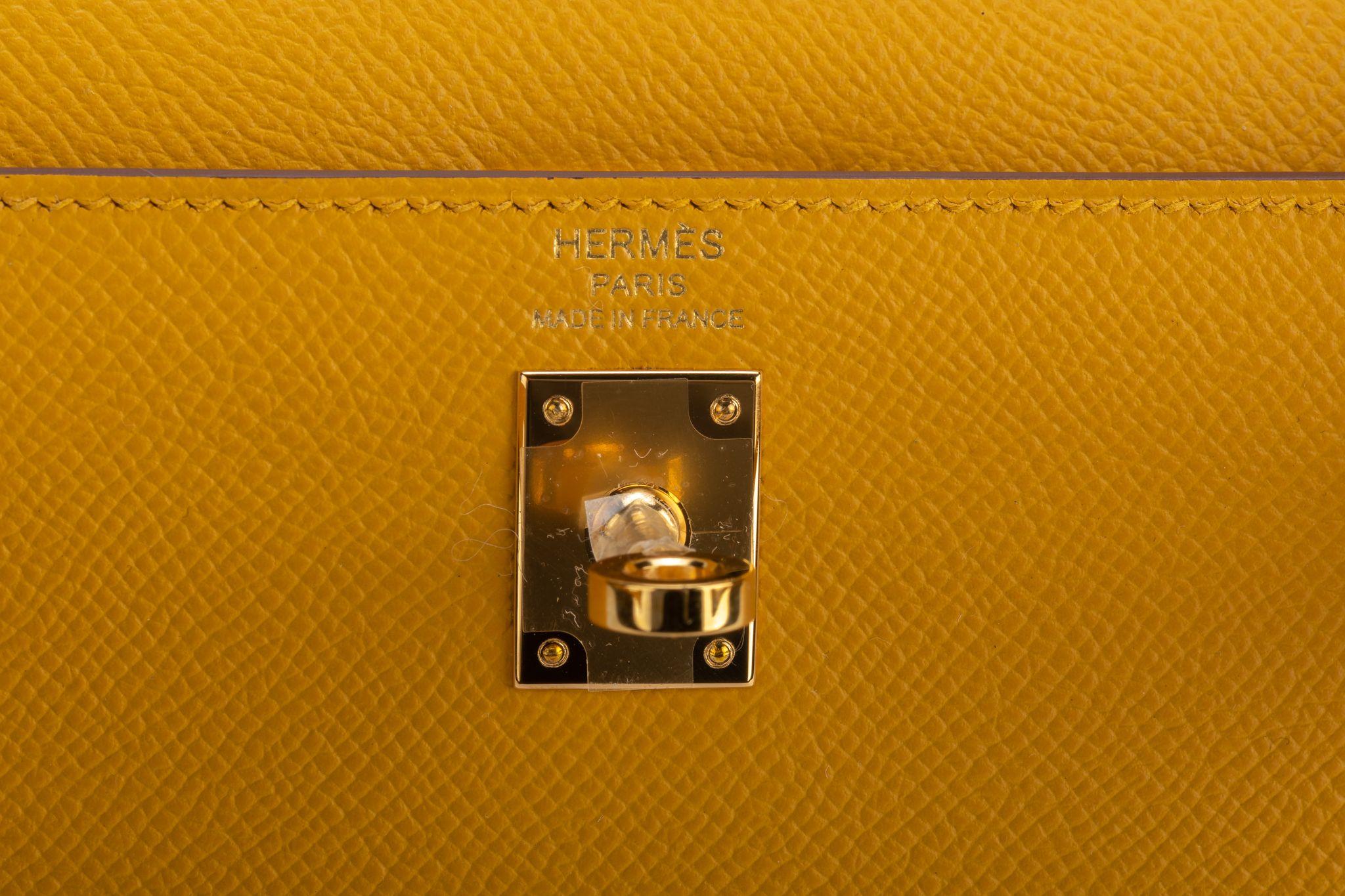 Hermes BNIB Kelly 25 Jaune Ambre Sellier Epsom  1