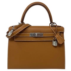 HERMES BNIB Kelly 28 Sellier "Gold" Epsom Leder Palladium Hardware