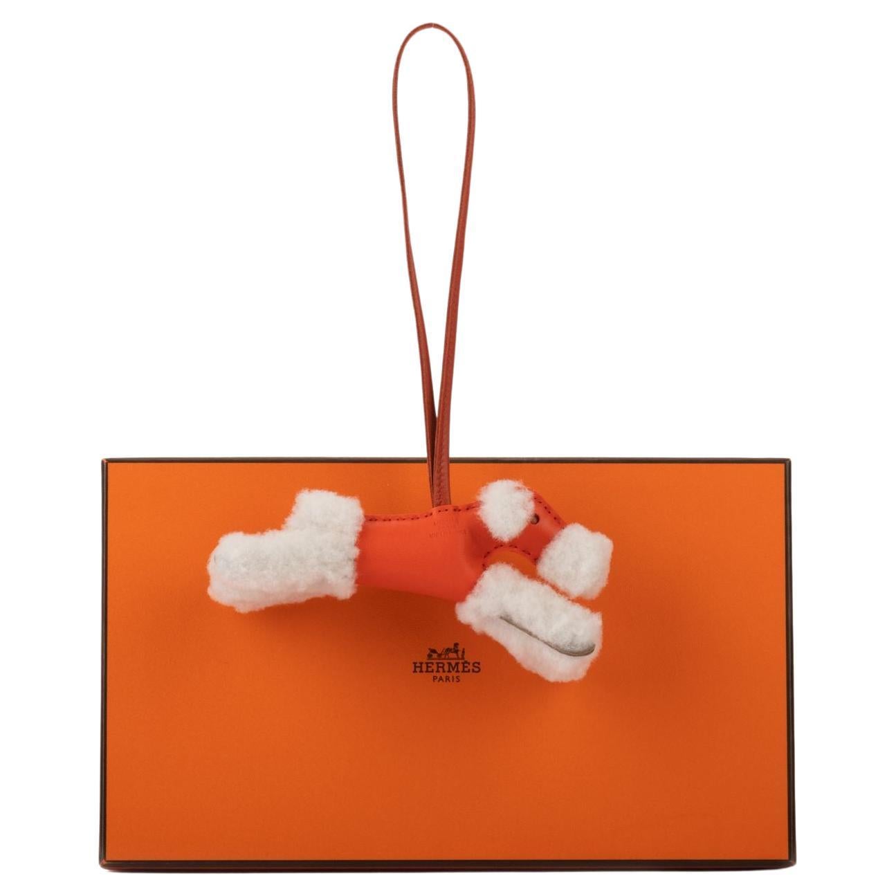 Hermès BNIB Orange Shearling Dog Charm For Sale
