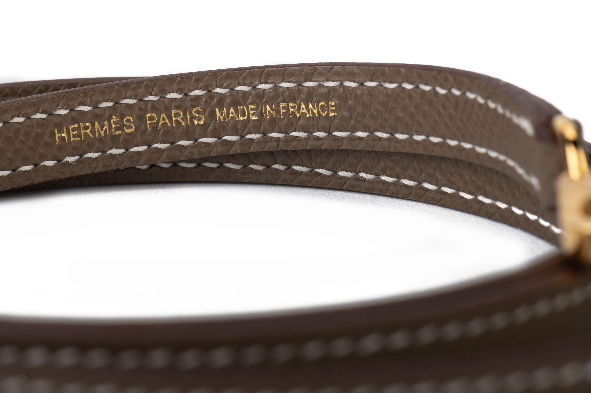 Hermès BNIB Rare Mini Kelly 20 Etoupe Epsom Gold For Sale 8