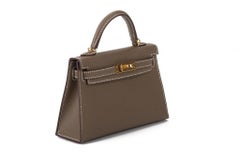 Hermès BNIB Rare Mini Kelly 20 Etoupe Epsom Gold