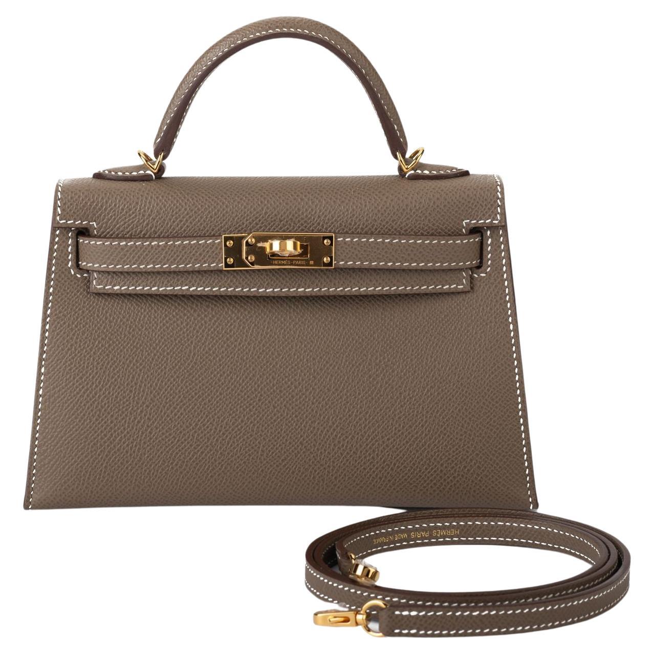 Hermès BNIB Rare Mini Kelly 20 Etoupe Epsom Gold For Sale
