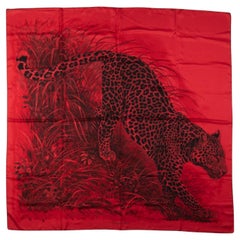 Hermes BNIB Red Silk Jaguar Shawl