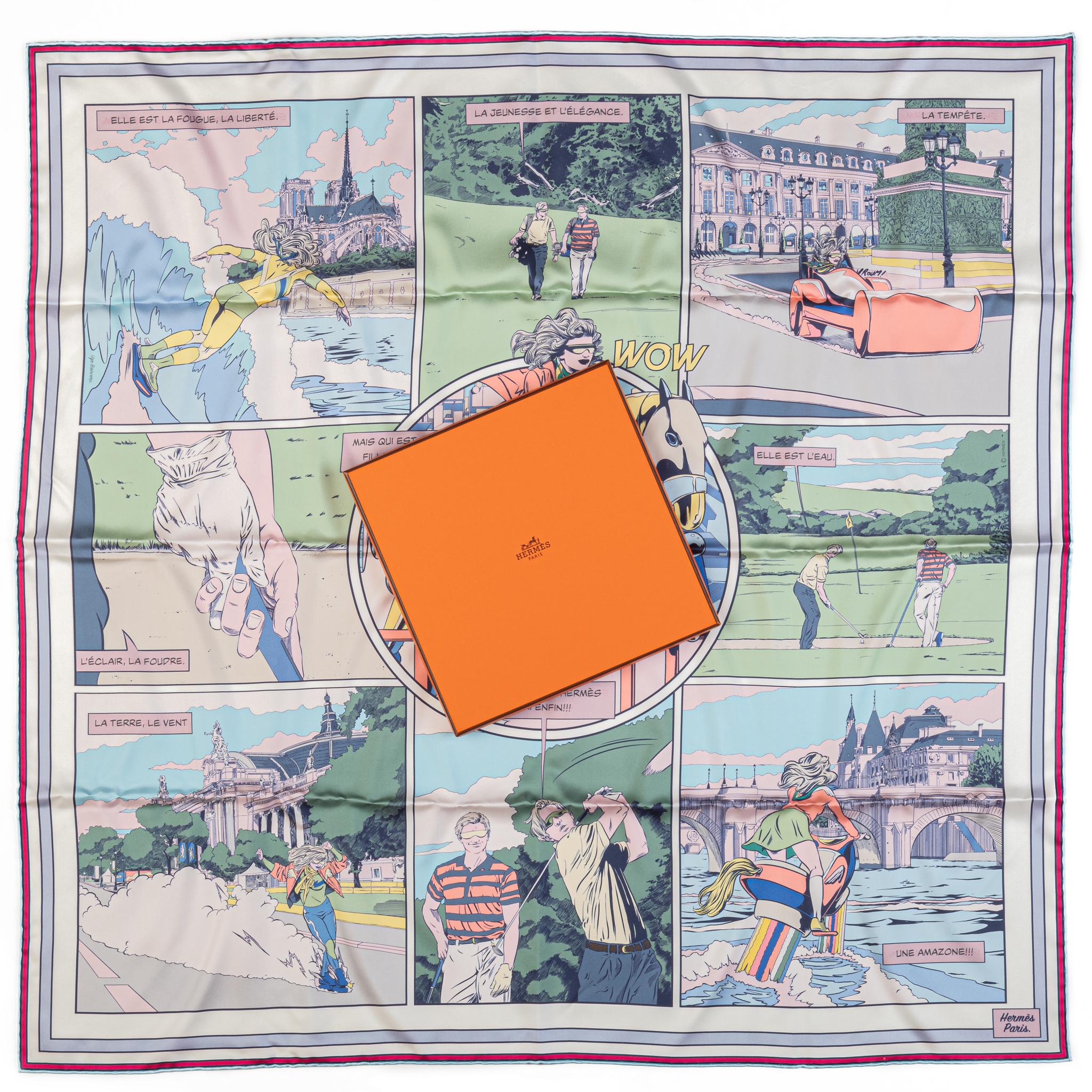 Hermès new Wow double face silk carré scarf. Hand rolled edges. Comes with original box.