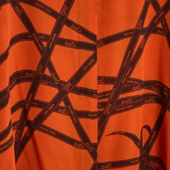 Hermès Bolducs Top FR42 Orange Silk Crepe iconic Bolduc Blouse US12