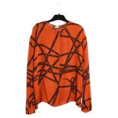 Hermès Bolducs Top FR42 Blusa arancione in crepe di seta iconica Bolduc US12