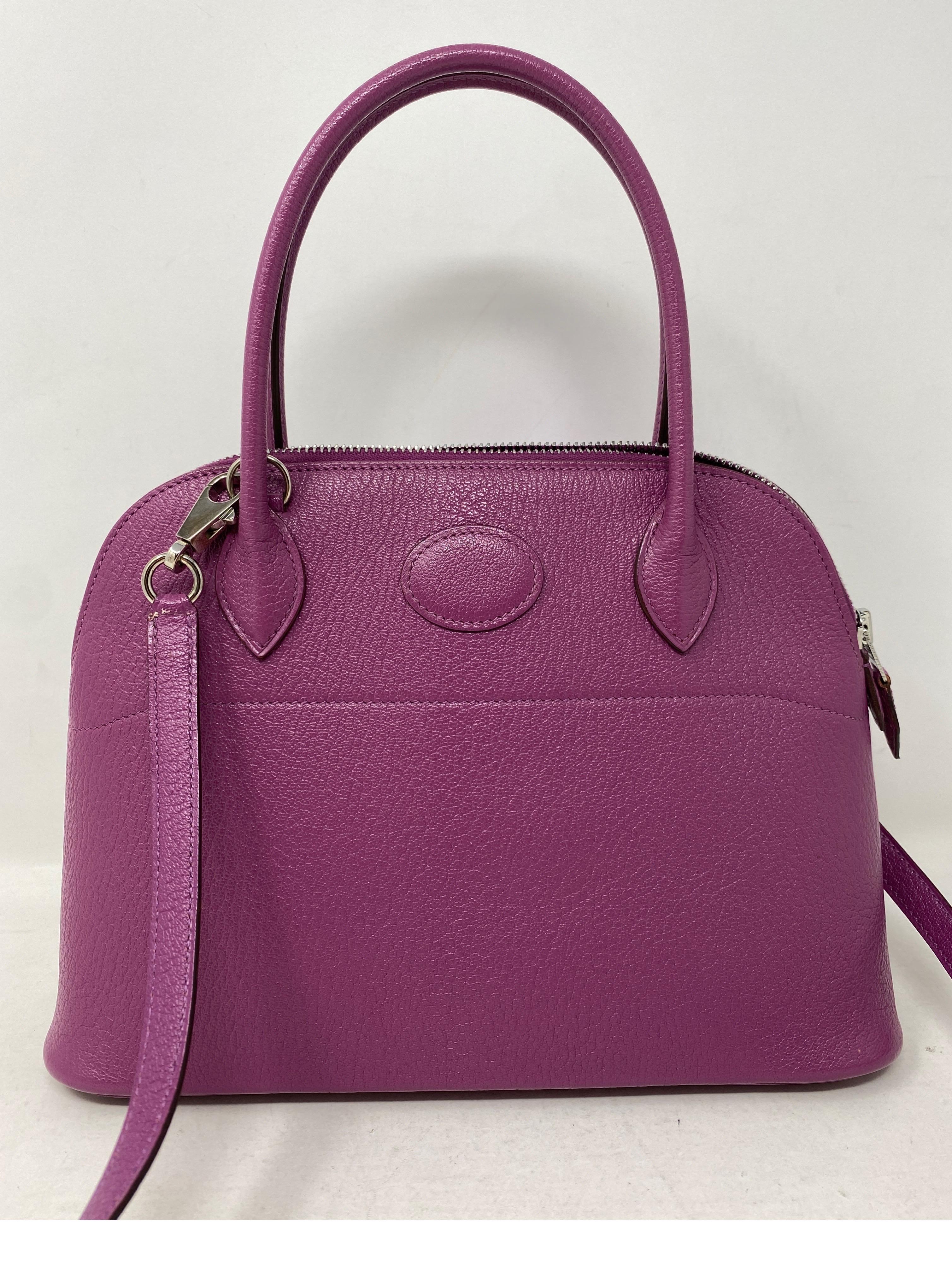 Hermes Bolide 27 Purple Mini Size Bag. Mint like new condition. Cutest small size bag with strap. Fits a phone and wallet, keys, etc. Can be worn as a shoulder bag or top handle bag. Palladium hardware. Includes dust cover. Guaranteed authentic. 