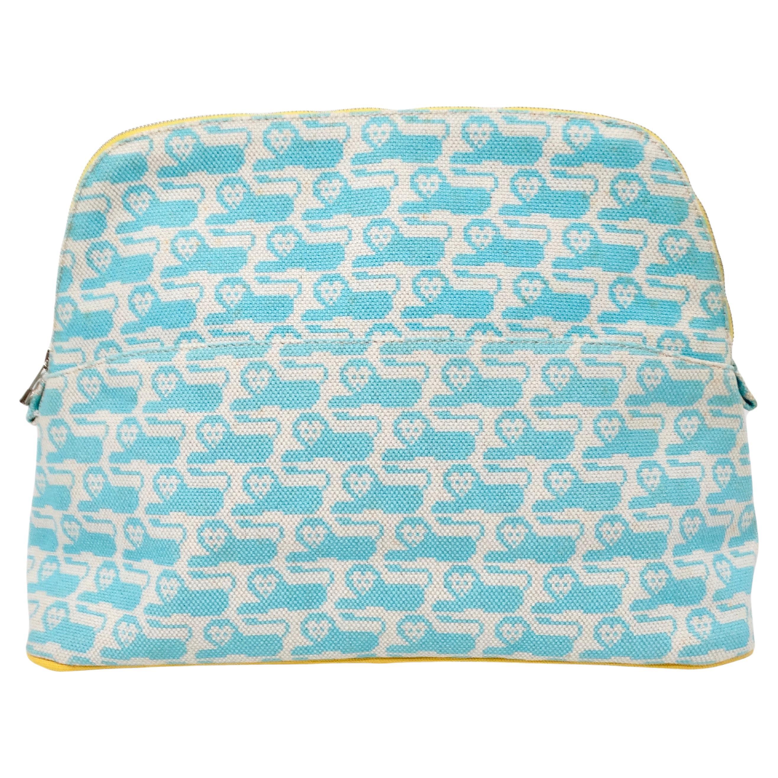 Hermes Bolide 30 Animaux Segeltuch Löwe Druck Tasche (Blau) im Angebot