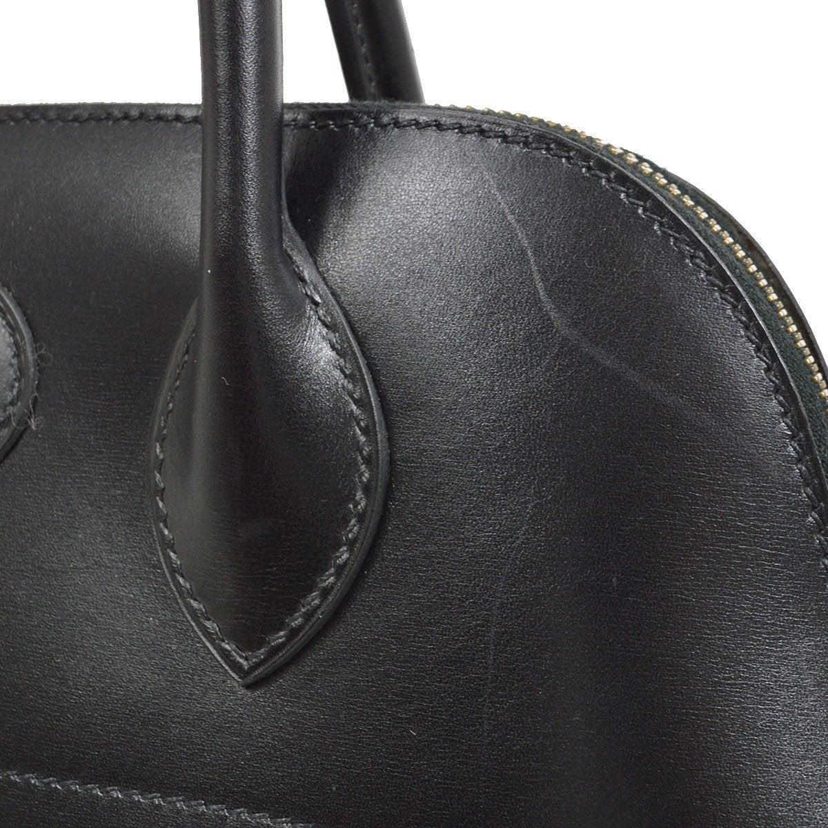 HERMES Bolide 31 Black Calfskin Leather Gold Top Handle Satchel Shoulder Bag In Good Condition In Chicago, IL